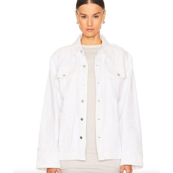 NEW GRLFRND White Jessie Body Drill Shirt Jacket NWT - Size M - Picture 1 of 8